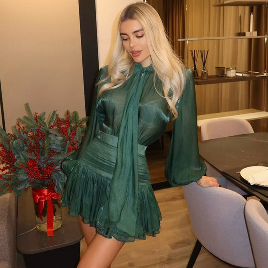 Damen luftiges Chiffon Kleid mit fließenden Ärmeln R&B