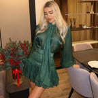 Damen elegantes Chiffon-Kleid mit Rüschendetails und Bindegürtel R&B