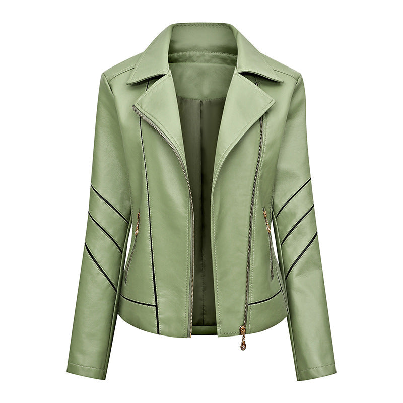 Damen modische Kunstlederjacke mit schicker Zipp-Detailierung