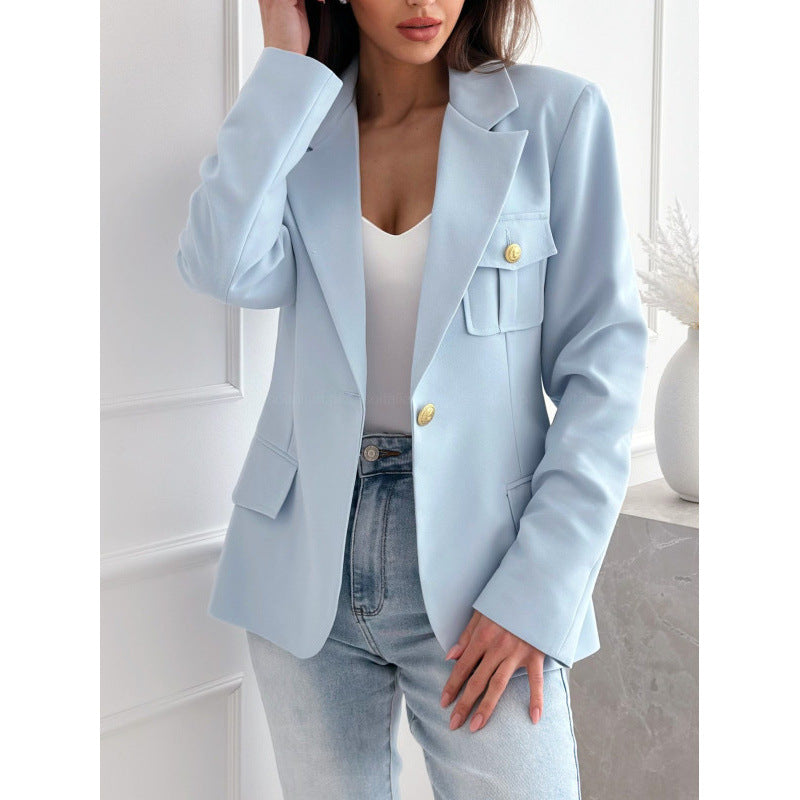 Damen eleganter Blazer mit praktischen Taschen und goldenen Knöpfen R&B