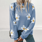 Damen Strickpullover mit floralen Akzenten und weitem Schnitt R&B