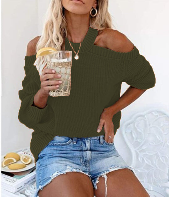 Damen Cooles Off-Shoulder Strickpullover mit weit geschnittenen Ärmeln R&B