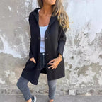 Damen nan Kapuzenmantel mittellanger Baumwollmix mit Druckknopfleiste und Eingrifftaschen R&B