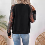 Damen nan leichte Bomberjacke mit floralen Spitzenärmeln und Reißverschluss R&B
