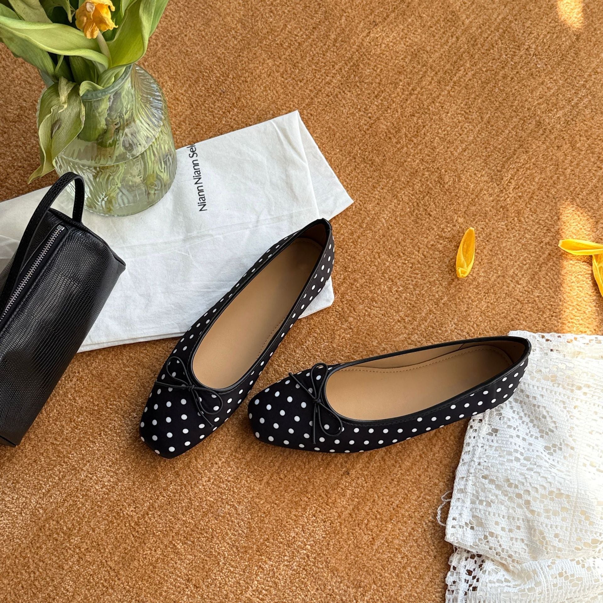 Damen Ballerinas mit modischem Punktmuster und dekorativem Schleifendetail R&B