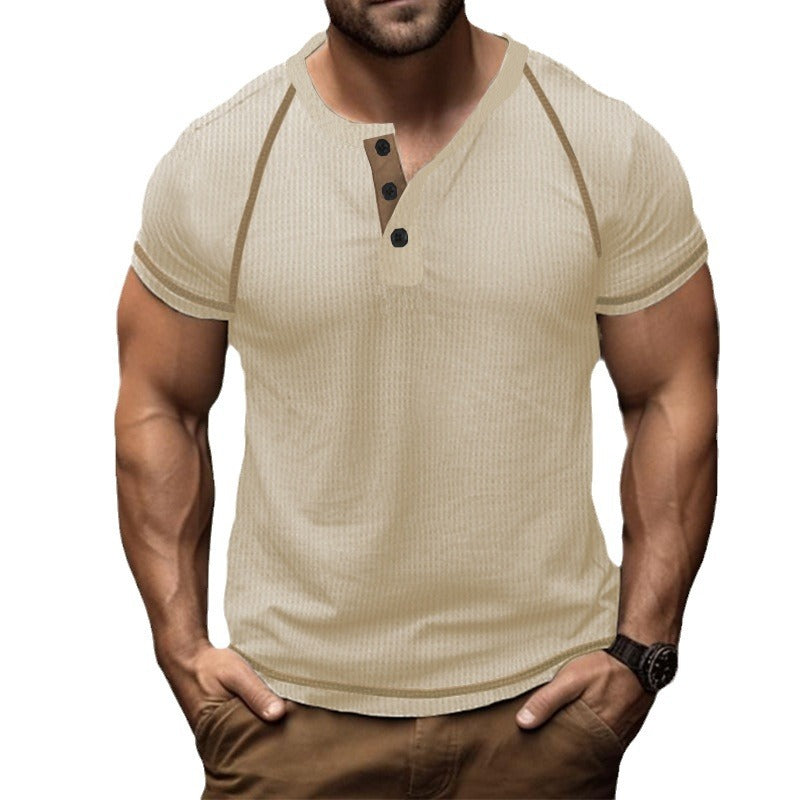 Herren Kurzarm-Henley-T-Shirt mit strukturierter Oberfläche und praktischer Knopfleiste R&B