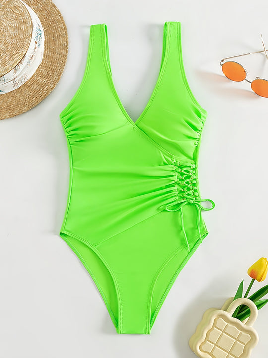 Damen Einteiliger Badeanzug mit raffiniertem Wickeldesign R&B