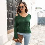 Damen Strickpullover mit lässigem V-Ausschnitt und offenen Schultern R&B