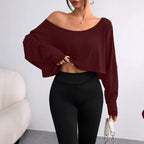Damen lässiges Oversized Langarm-Shirt mit asymmetrischem Saum und U-Boot-Ausschnitt R&B