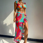 Damen Bikiniset mit Rüschendetails und farbenfrohem Wickelrock R&B