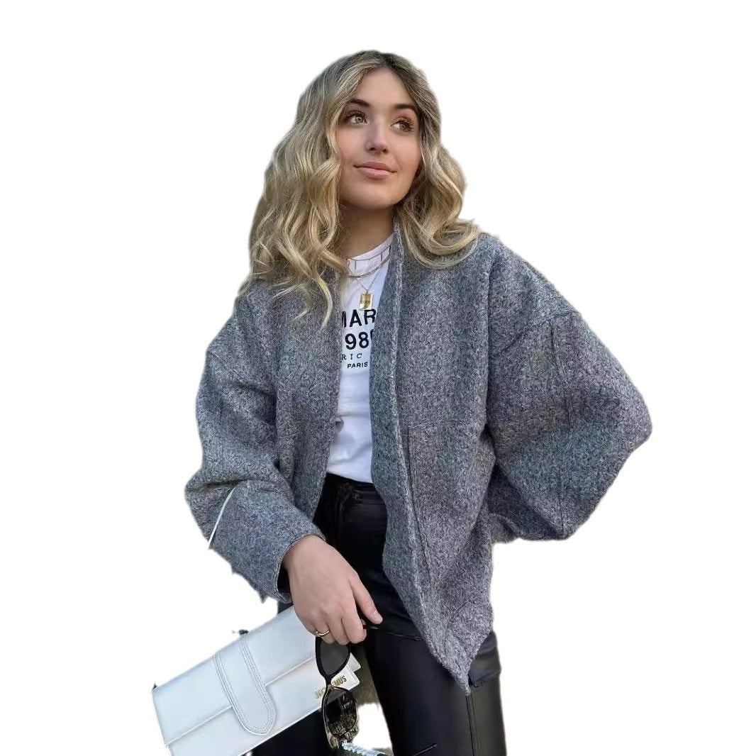 Damen Oversized Wolljacke im schlichten Design R&B