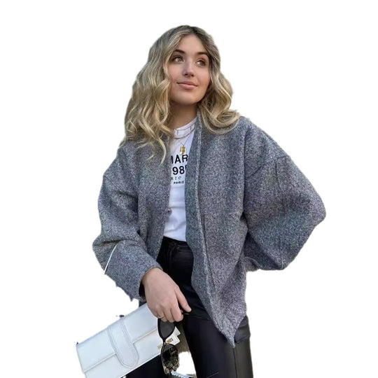 Damen Oversized Wolljacke im schlichten Design R&B