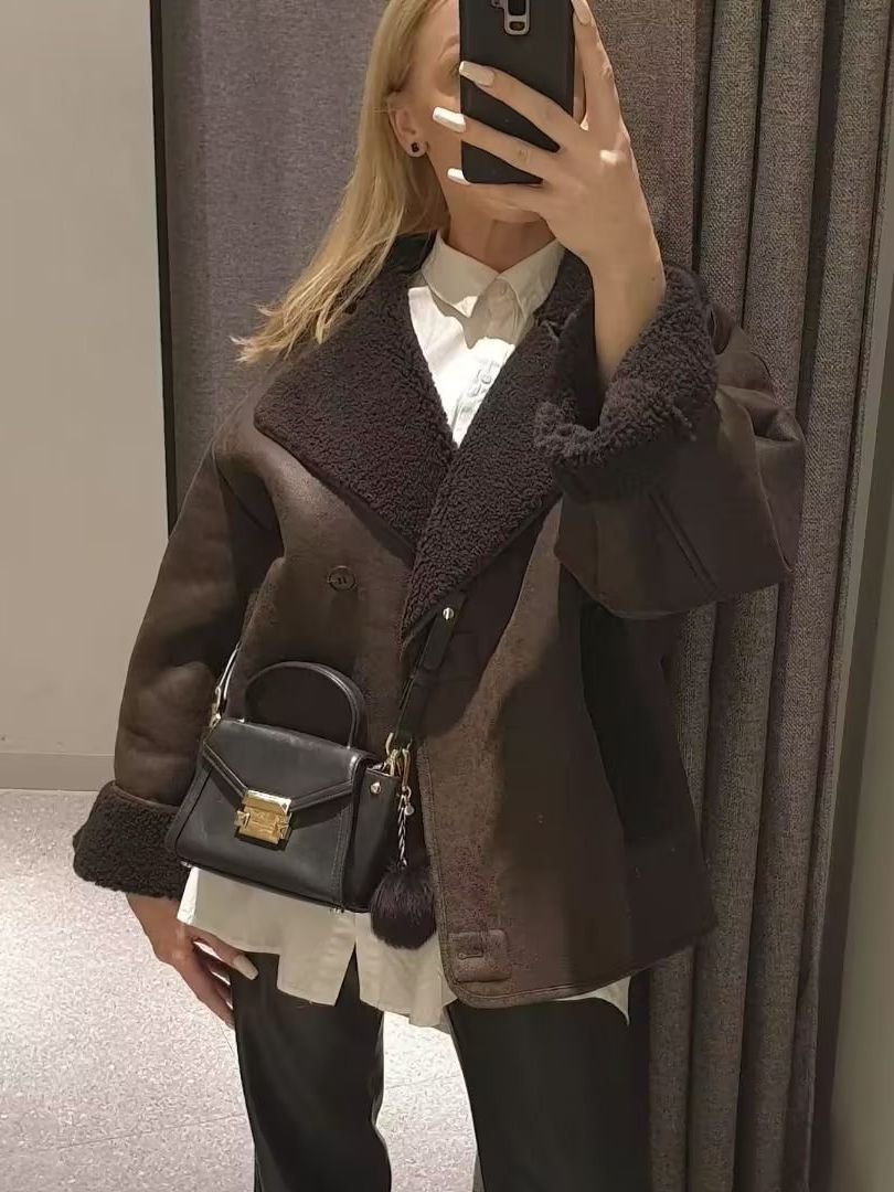 Damen Oversized-Baumwolljacke mit gefüttertem Kragen R&B