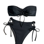 Damen hochgeschnittener Bandeau-Bikini mit eleganten Raffungselementen R&B