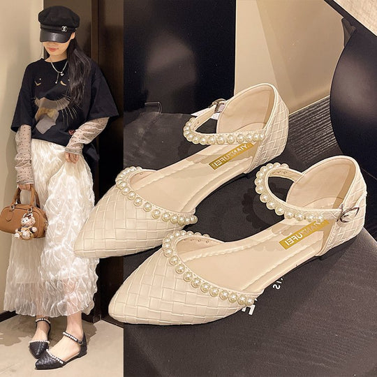 Damen elegante Ballerinas mit perlverziertem Riemen R&B