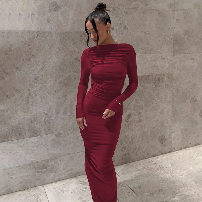 Damen Elegantes langes Kleid mit raffiniertem Raffungseffekt R&B