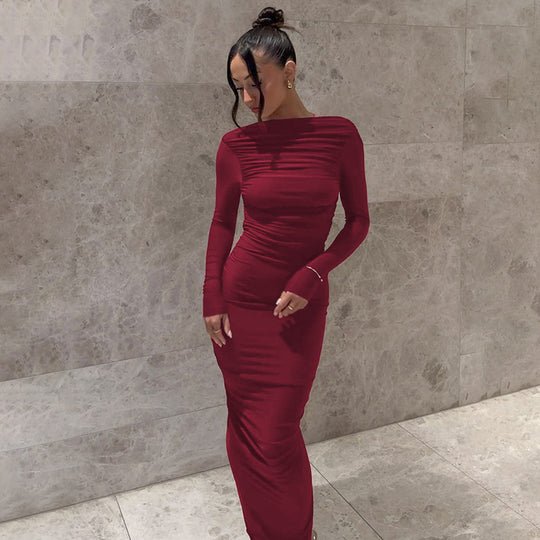 Damen Elegantes langes Kleid mit raffiniertem Raffungseffekt R&B