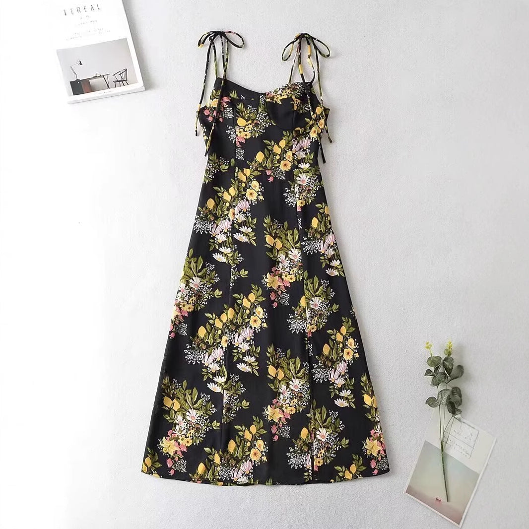 Damen Maxikleid mit floralem Design und zarten Spaghettiträgern R&B