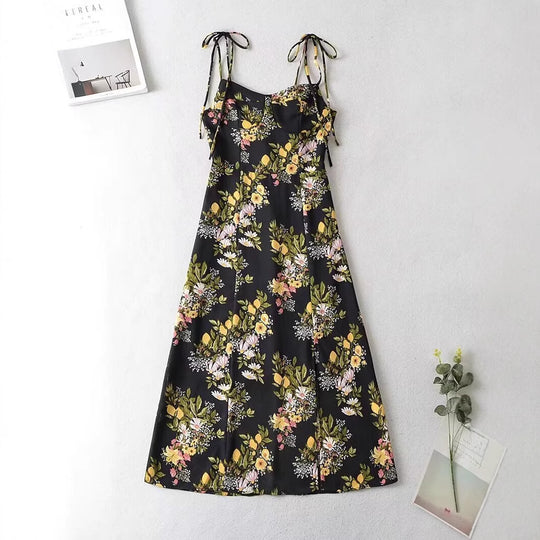 Damen Maxikleid mit floralem Design und zarten Spaghettiträgern R&B