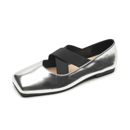 Damen elegante Ballerinas mit schimmerndem Obermaterial und komfortablem Riemen R&B