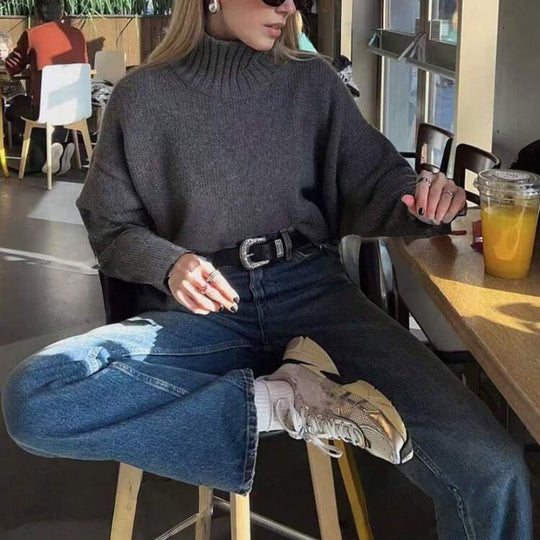 Damen Hochwertiger Rollkragenpullover mit lässigem Oversized-Schnitt R&B