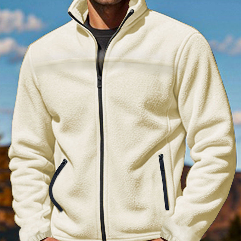 Herren Fleecejacke mit hochschließendem Kragen und Reißverschlusstaschen R&B