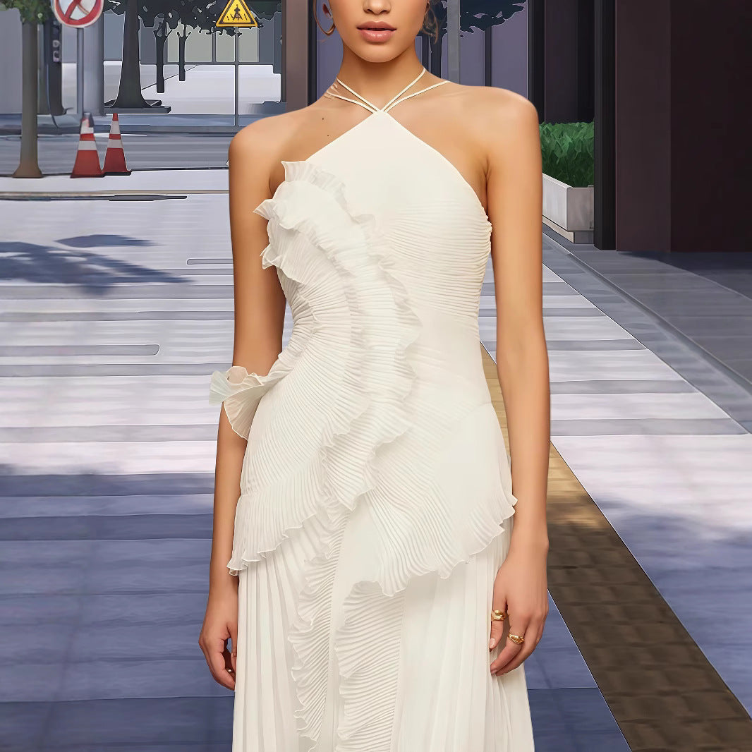 Damen Elegantes Wickelkleid mit fließendem Faltenrock und asymmetrischen Rüschendetails EB
