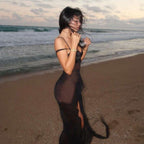 Damen transparenter Maxi-Strandanzug mit asymmetrischem Schnitt und Rüschen R&B