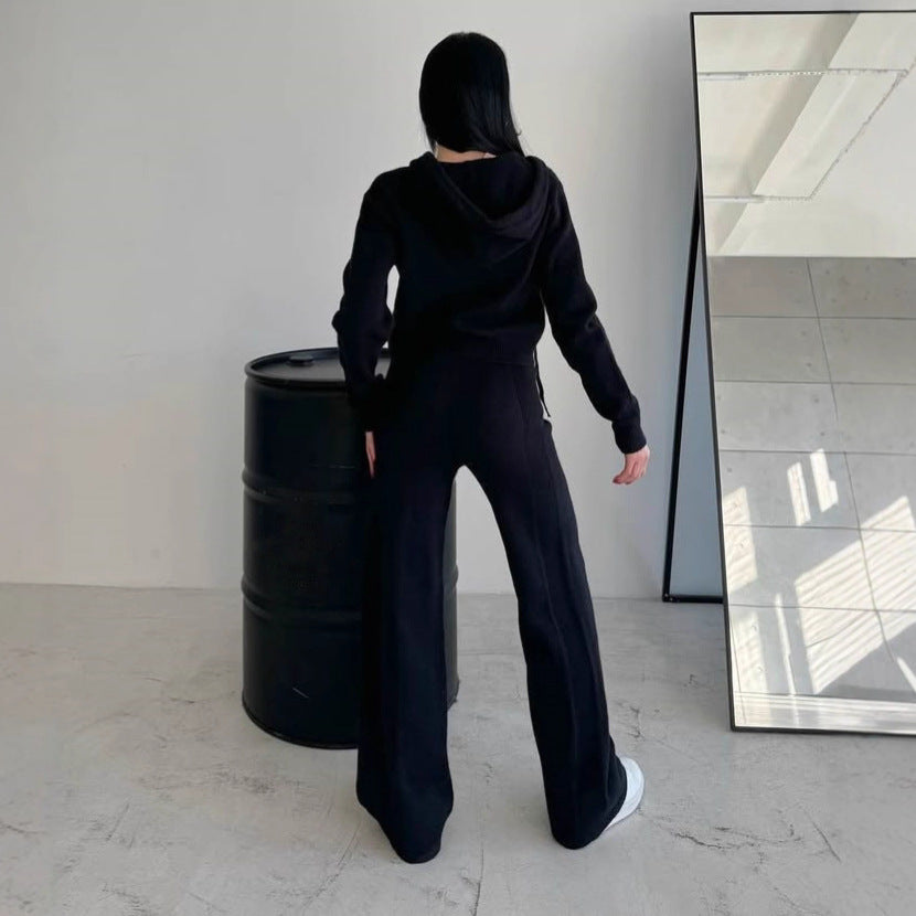 Damen Strickoverall mit modischem Reißverschluss und Kapuze R&B