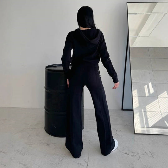 Damen Strickoverall mit modischem Reißverschluss und Kapuze R&B
