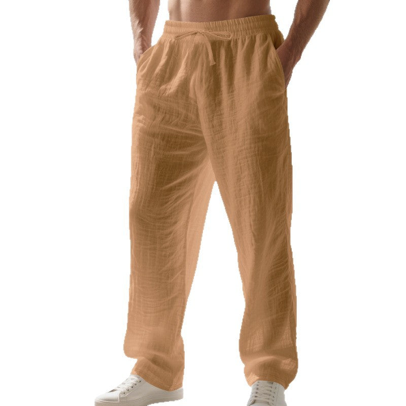 Herren lockere Sommerhose aus leichtem Leinenmaterial mit elastischem Bund und Seitentaschen R&B