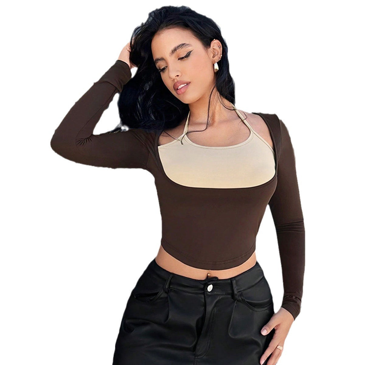 Damen Figurbetontes Longsleeve mit raffinierten Layering-Details R&B