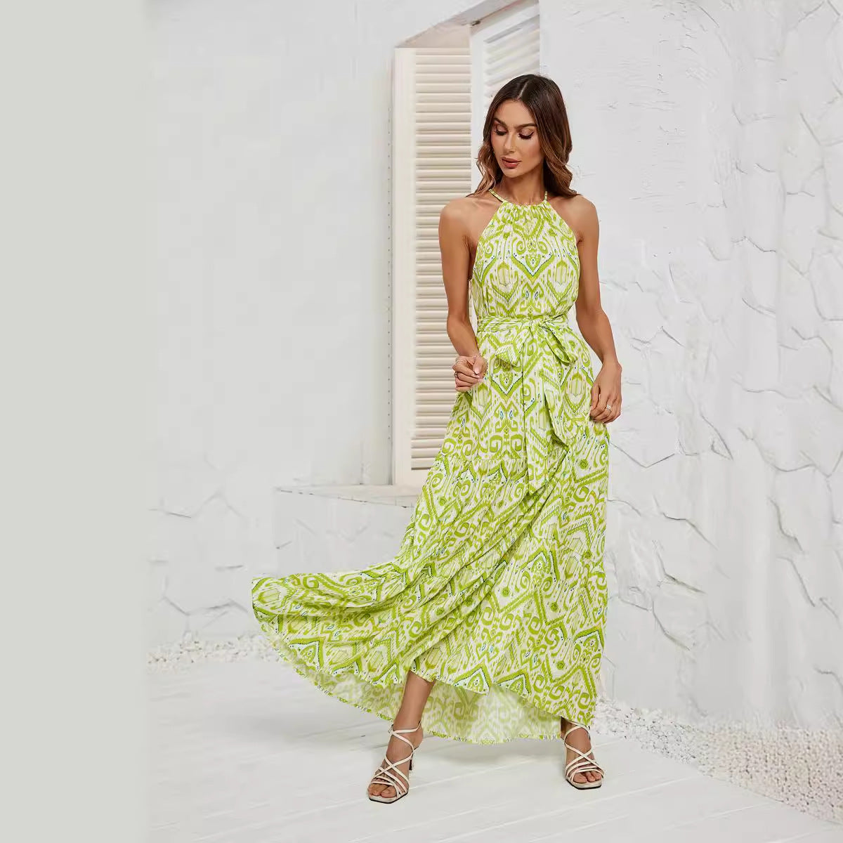Damen Maxikleid mit schickem Wickeldesign und modernem Ethno-Muster R&B