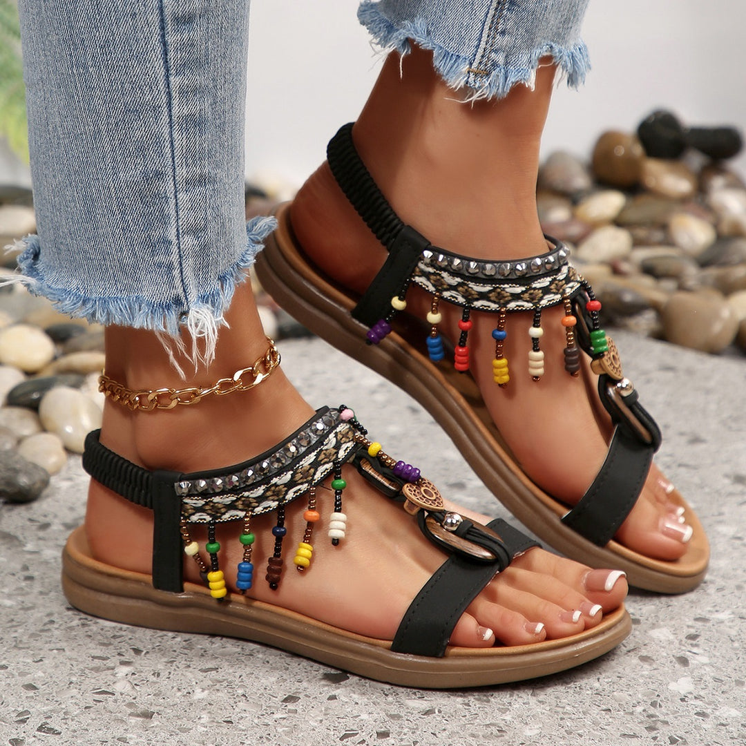 Damen Riemensandalen mit bunten Perlen und komfortablem Fußbett R&B