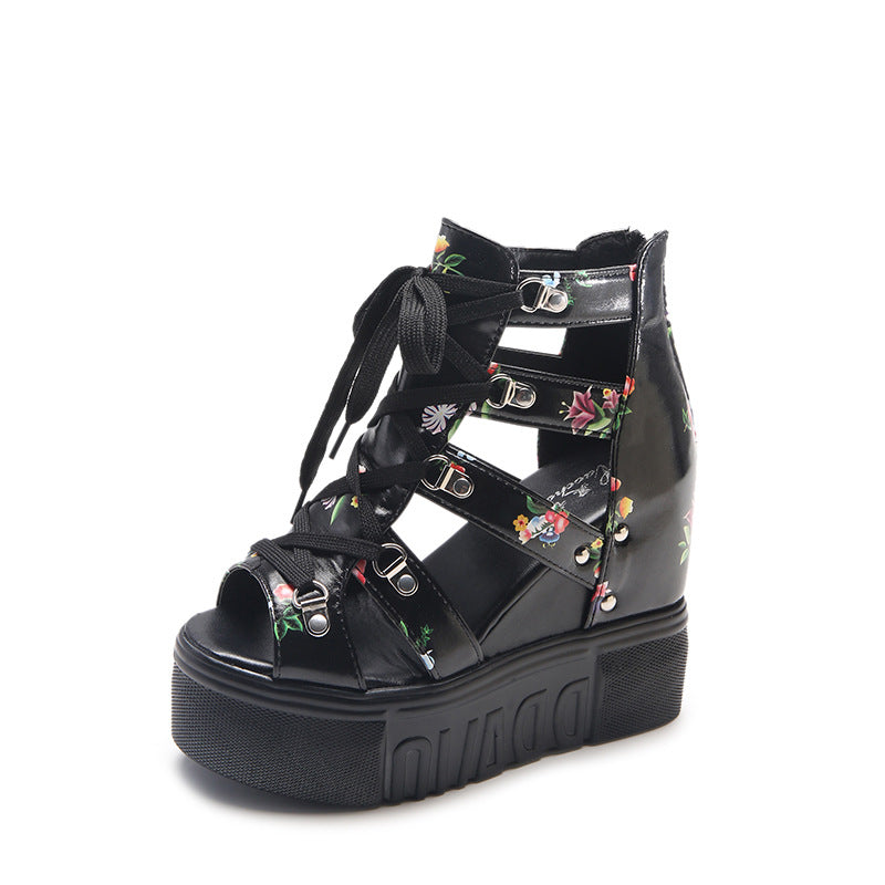 Damen Wedge-Sandaletten mit modischem Floral-Design und elastischen Riemen R&B