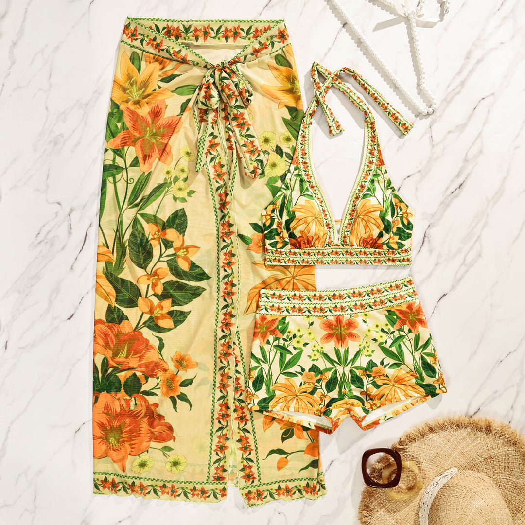 Damen Bikiniset mit floralem langen Überwurf R&B