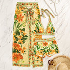 Damen Bikiniset mit floralem langen Überwurf