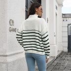 Damen Komfortabler Rollkragenpullover mit modernem Streifenmuster R&B