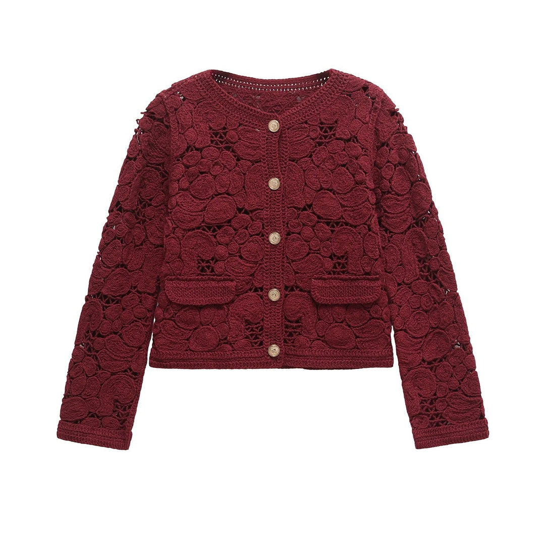 Damen Strickjacke Aus Feiner Spitze mit Dekorativen Knopfdetails und Eleganter Silhouette R&B