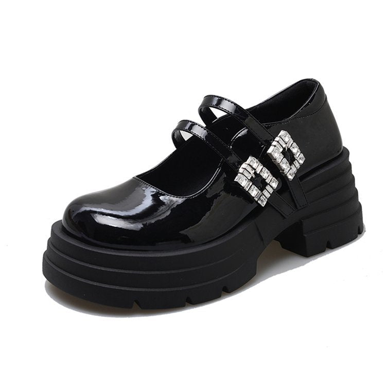 Damen Plateau-Ballerinas mit doppelt verstellbarem Riemen und glitzernden Details R&B