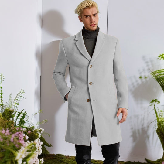 Herren eleganter Langmantel mit goldenen Knöpfen und klassischem Schnitt R&B