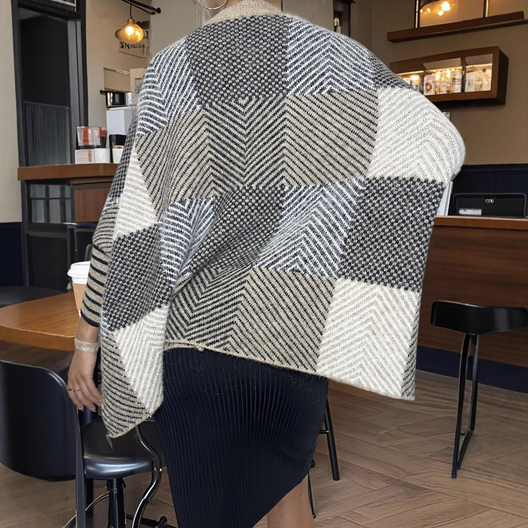 Damen asymmetrischer Strickpullover mit Zickzackmuster R&B