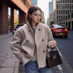 Damen modische Kurzjacke mit strukturiertem GewR&Be und abgerundetem Saum R&B