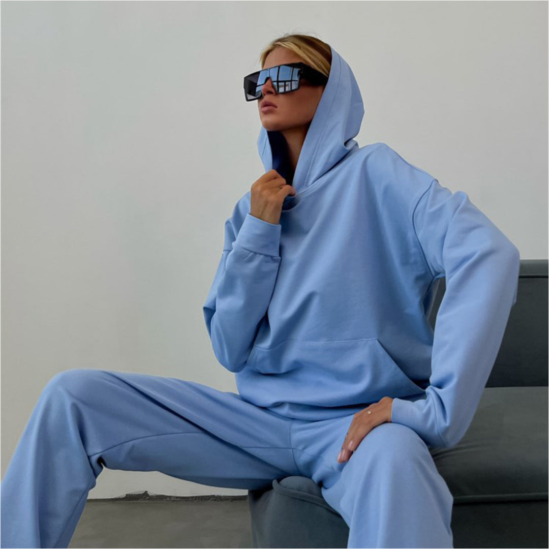 Damen Sportlicher Loungewear-Anzug mit Kapuze und elastischen Bündchen Heidi-Mode