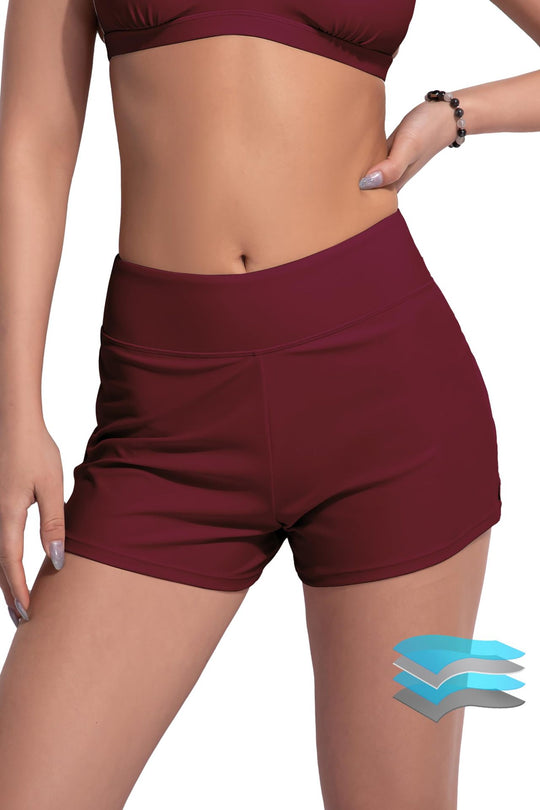 Damen Hochgeschnittene Sport-Badeshorts mit elastischem Bund R&B