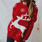 Damen festlicher Pullover mit kreativem Rentier-Motiv und strukturiertem Strick R&B