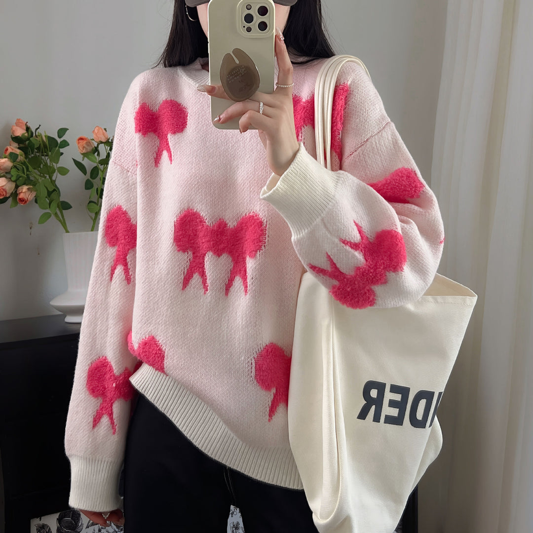 Damen Kuscheliger Strickpullover mit verspieltem Schleifenmotiv R&B