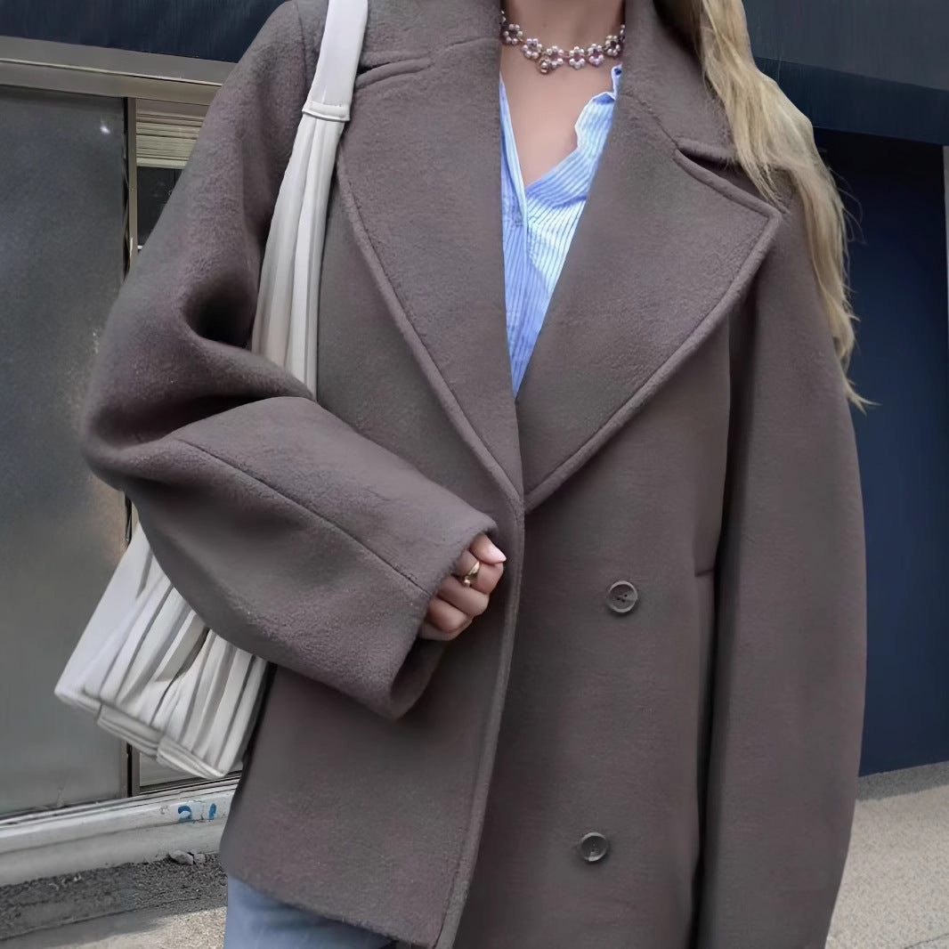 Damen modische Oversized-Jacke mit doppelter Knopfleiste und elegantem Kragen R&B