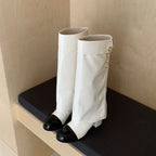 Damen Elegante Stiefel mit dekorativem Knopfdetail und Blockabsatz R&B
