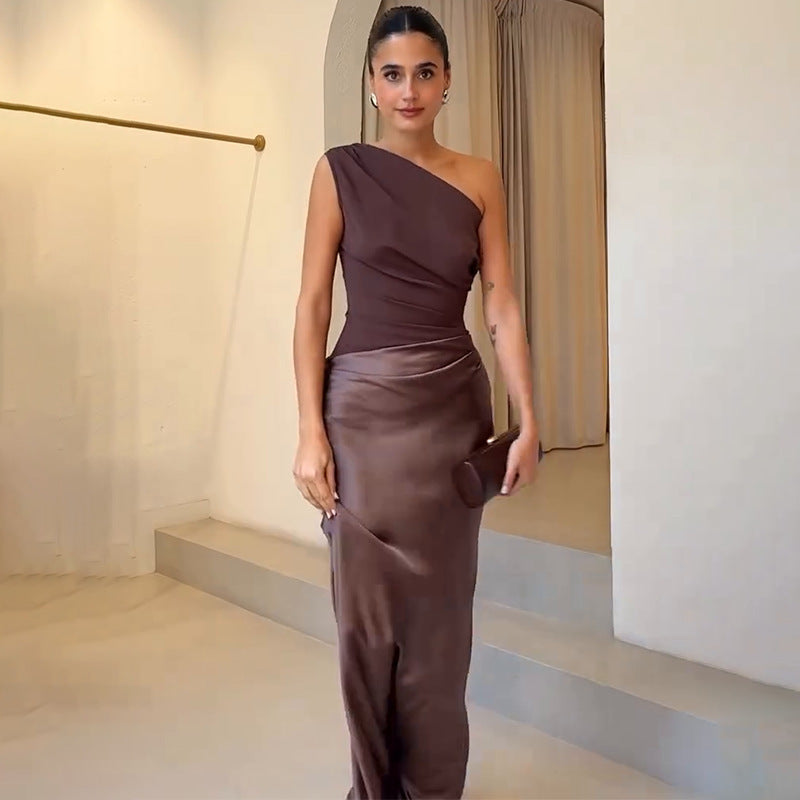 Damen elegantes Abendkleid mit asymmetrischem Schnitt und fließendem Design R&B